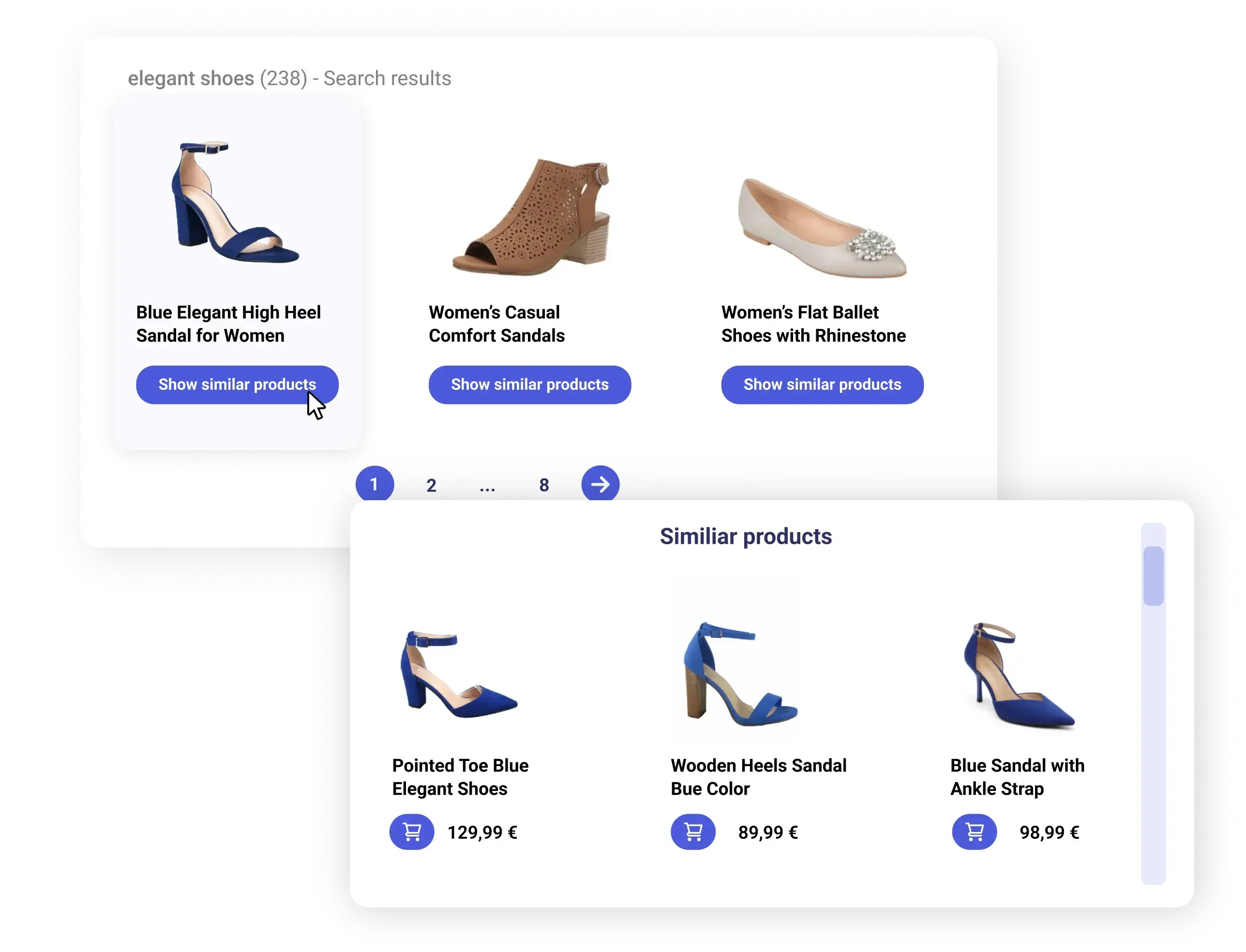 Ecommerce website showcasing visual recommendation feature by showing visually similar products